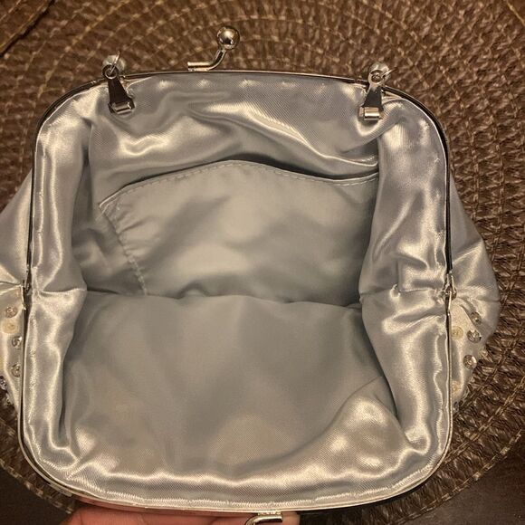 Vintage 90s Sequins Satin Beaded Bag Evening Bag Purse - Picture 4 of 4